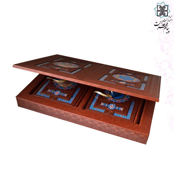 ست 2جلدی وزیری قرآن و حافظ چرم جعبه لپتاپی نفیس
