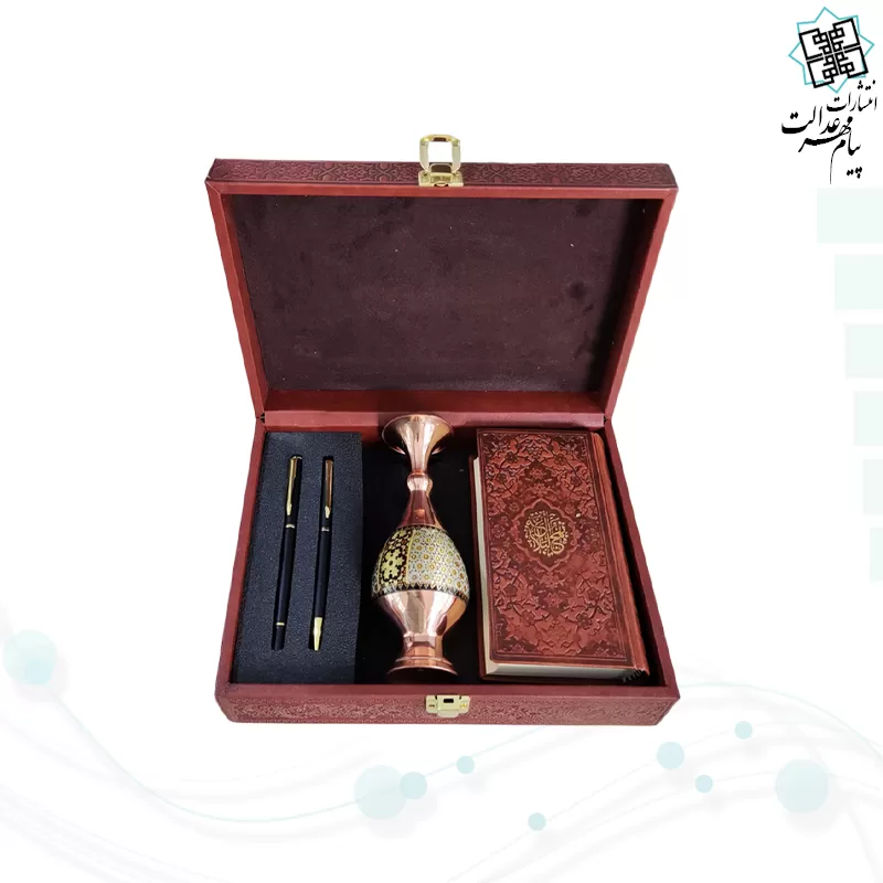 نهج البلاغه پالتویی چرم با گلدان خاتم و خودکار و روان نویس