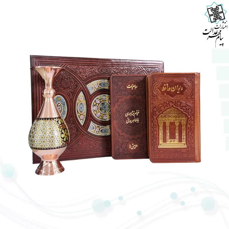 حافظ و خیام و باباطاهر پالتویی چرم با گلدان خاتم