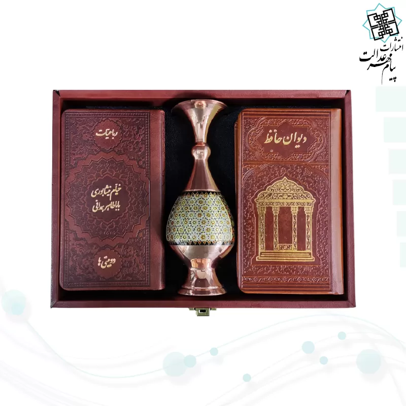 حافظ و خیام و باباطاهر پالتویی چرم با گلدان خاتم