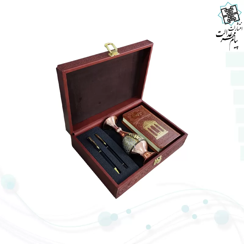 حافظ پالتویی چرم با گلدان خاتم و خودکار و روان نویس