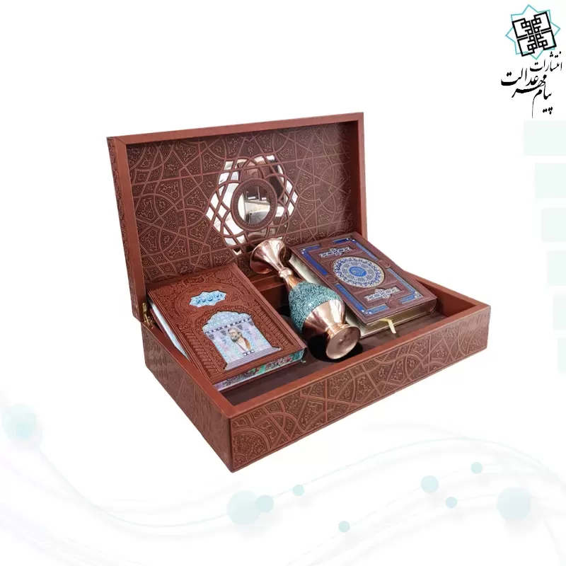 قرآن و حافظ وزیری چرم با گلدان بزرگ فیروزه