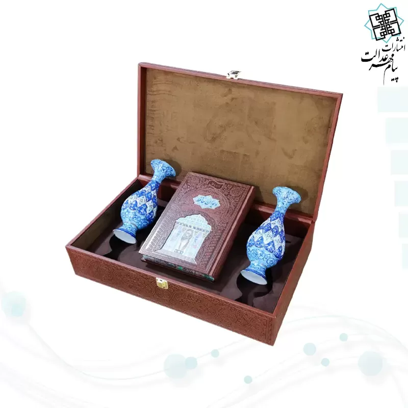 حافظ وزیری گلاسه چرم بافال با 2 گلدان مینا