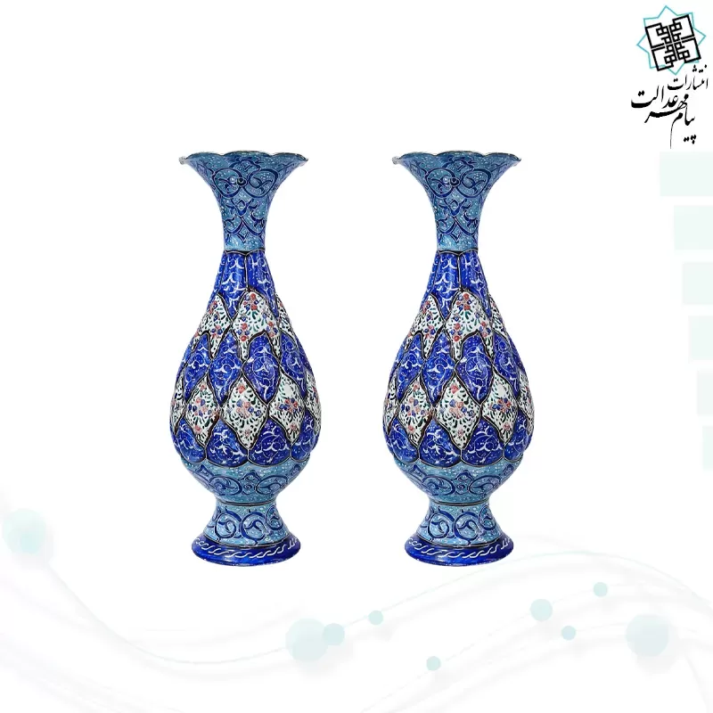 حافظ وزیری گلاسه چرم بافال با 2 گلدان مینا