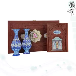 حافظ وزیری گلاسه چرم بافال با 2 گلدان مینا