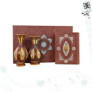 کلیات شاهنامه وزیری چرم با 2 گلدان چرم طبیعی